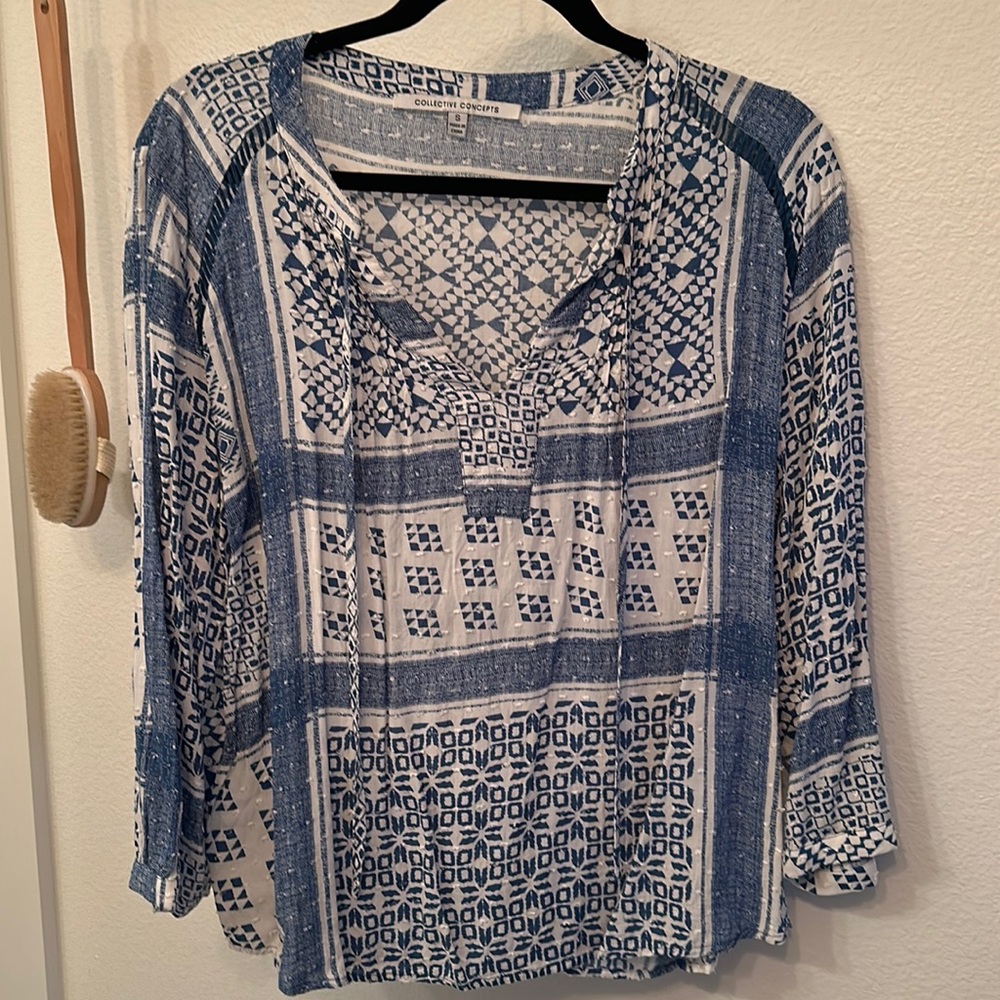 Blue and White Collective Concepts Blouse